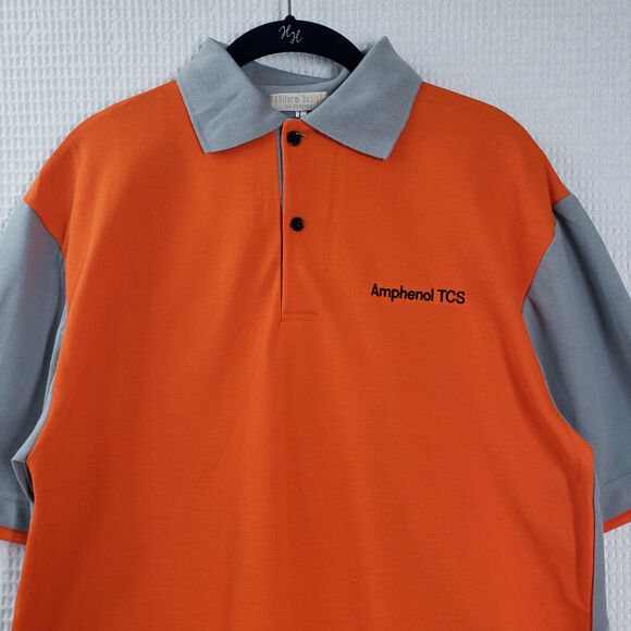Amphenol TCS Polo Shirt Men Large Orange Gray Uniform 10th Anniversary Pique - Picture 11 of 15